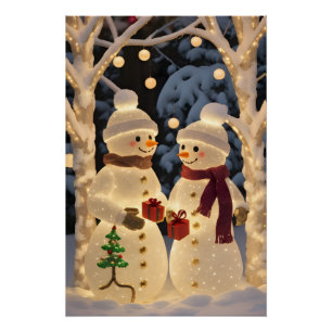 Póster Luzes de Natal de Boneco de Neve Mágico