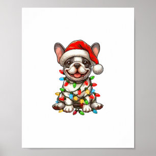 Poster Luzes de Natal de Bulldog Francês com Chapéu de Pa