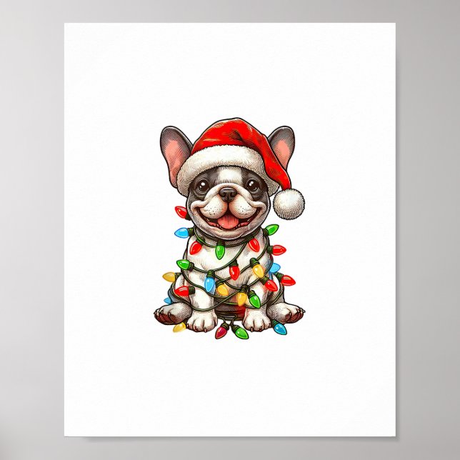 Poster Luzes de Natal de Bulldog Francês com Chapéu de Pa (Frente)