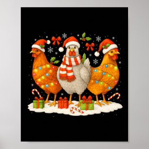 Poster Luzes de Natal de Galinha Chapéus de Papai Noel Re