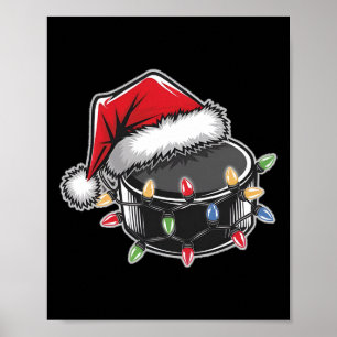 Poster Luzes de Natal de Sport Hockey Puck Chapéu do Papa