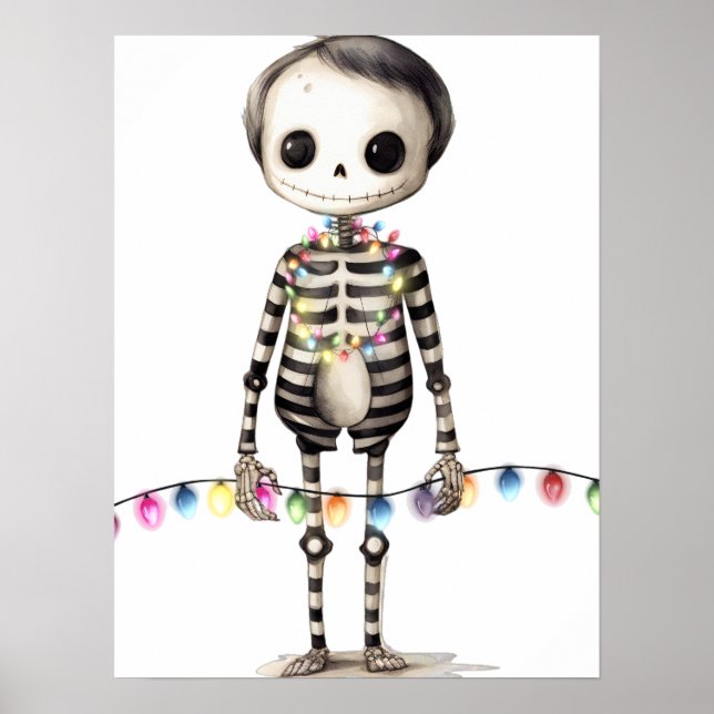 Poster Luzes de Natal e esqueleto bonito (Frente)