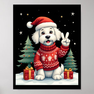 Poster Luzes de Natal Maltesas Mão da Paz Divertida Femin