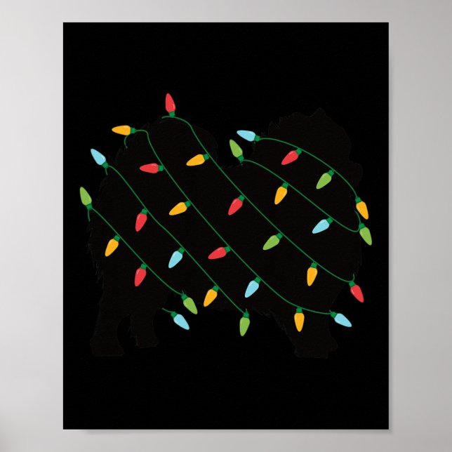 Poster Luzes de Natal Presente Justo Pomeraniano para Cão (Frente)