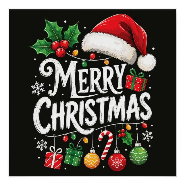 Póster Luzes de Natal Santa Feliz Natal Feriado (Frente)