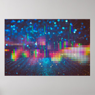 Poster Luzes de neon e padrão geométrico sem costura