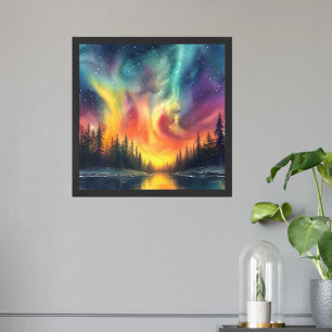 Poster Luzes De Norte De Aquarela Moderna No Lago De Bela