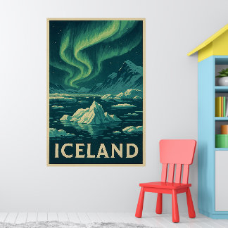 Poster Luzes do Norte da Islândia – Paisagem Ártica Vinta