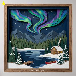 Poster Luzes do Norte Diorama de Colagem de Papel Canadá