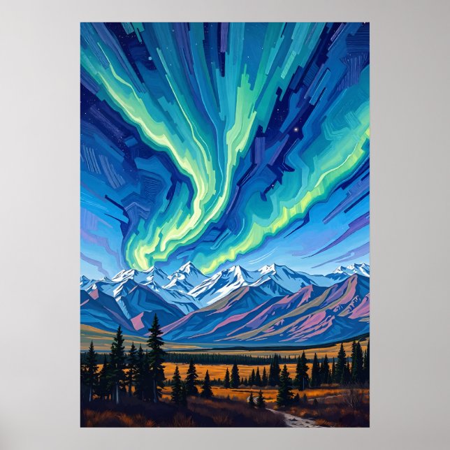 Poster Luzes do norte sobre Denali (Frente)
