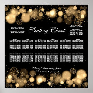 Póster Luzes Douradas do Gráfico de Assentos do casamento