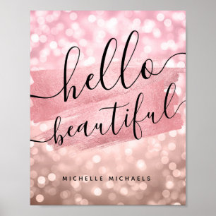 Poster Luzes Douradas Modernas de Rosa "Hello Beautiful"