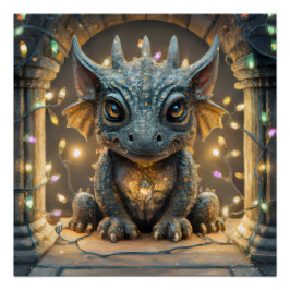 Póster Luzes Festivas Chibi Gargoyle Dragon