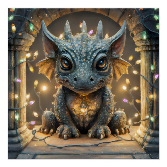 Póster Luzes Festivas Chibi Gargoyle Dragon (Frente)