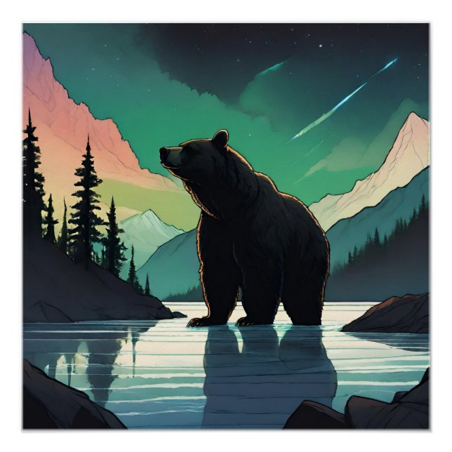 Póster Luzes nortes de aurora aurora do urso pardo Juneau (Frente)