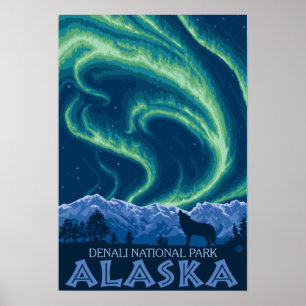 Póster Luzes nortes - Parque Nacional Denali, Alasca