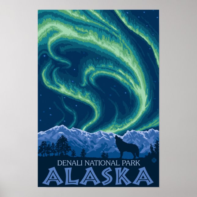 Póster Luzes nortes - Parque Nacional Denali, Alasca (Frente)