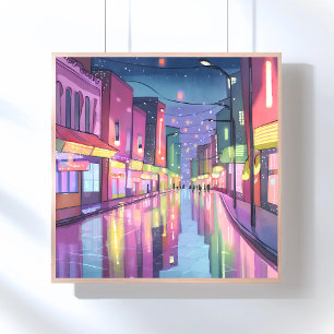 Poster Luzes noturnas da cidade de Lofi Coloração d'águ