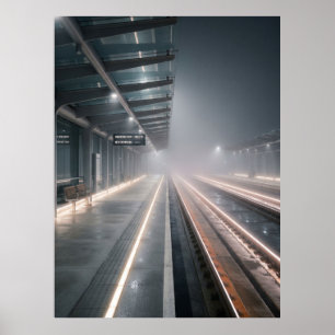 Poster Luzes Noturnas da Estação de Trem Nebulosa