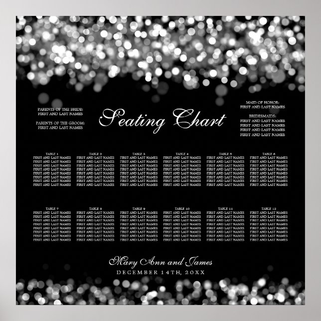 Póster Luzes Prateadas do Gráfico de Casamento (Frente)