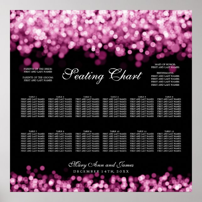 Poster Luzes Rosa De Gráfico De Casamento (Frente)