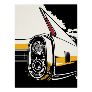 Póster Luzes Traseiras de Carro Clássico Retro Ilustração
