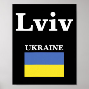 Poster Lviv Ucrânia e a bandeira ucraniana da Ucrânia