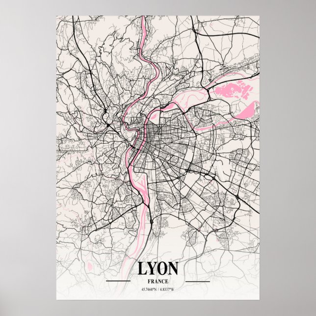 Poster Lyon - França - Mapa da cidade napolitana (Frente)