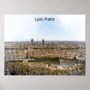 Poster Lyon França Panorama View