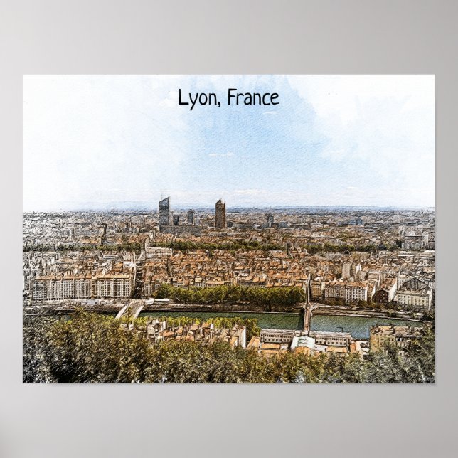 Poster Lyon França Panorama View (Frente)