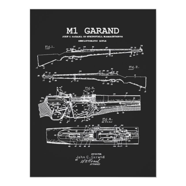 Póster M1 Garand - World War 2 Weapon Blueprint Rifle (Frente)