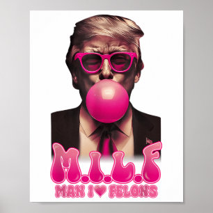 Poster M.i.l.f. Homem Adoro Felons Engraçado Bolha Rosa T