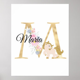 Poster M letra monograma de nome personalizado com pônei