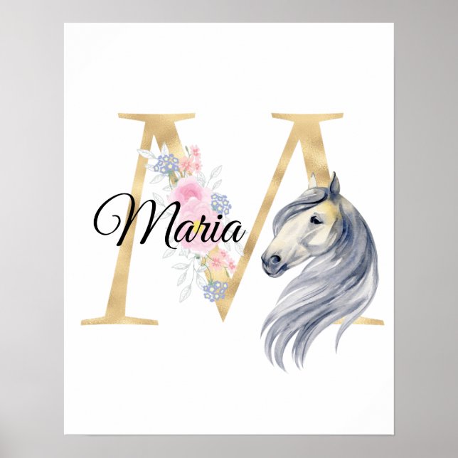 Poster M letra monograma personalizado com cavalo (Frente)