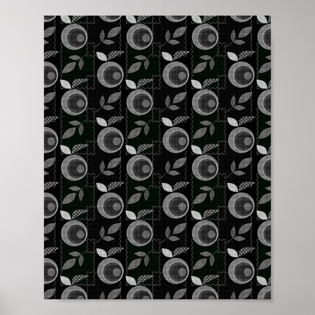 Poster Maçã monocromática abstrato moderna folhas de cinz (Frente)
