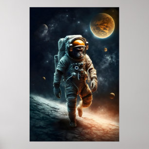 Poster Macaco Astronauta Arte Impressa Animal Divertido e