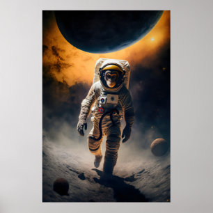 Poster Macaco Astronauta Arte Impressa Animal Engraçado e