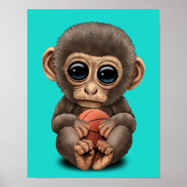 Poster Macaco Bebê Bonito Jogando Basquete (Frente)