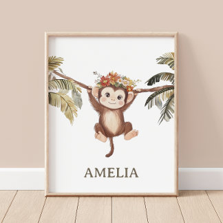 Poster Macaco-Bebê-Cute Boho Safari Muro de Aurserra