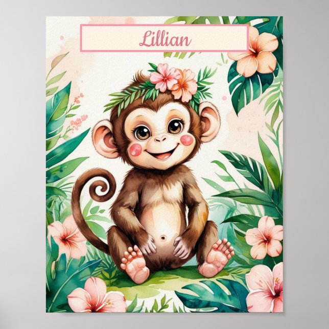 Poster Macaco-Bebê-Nursery de Nome Personalizado (Frente)