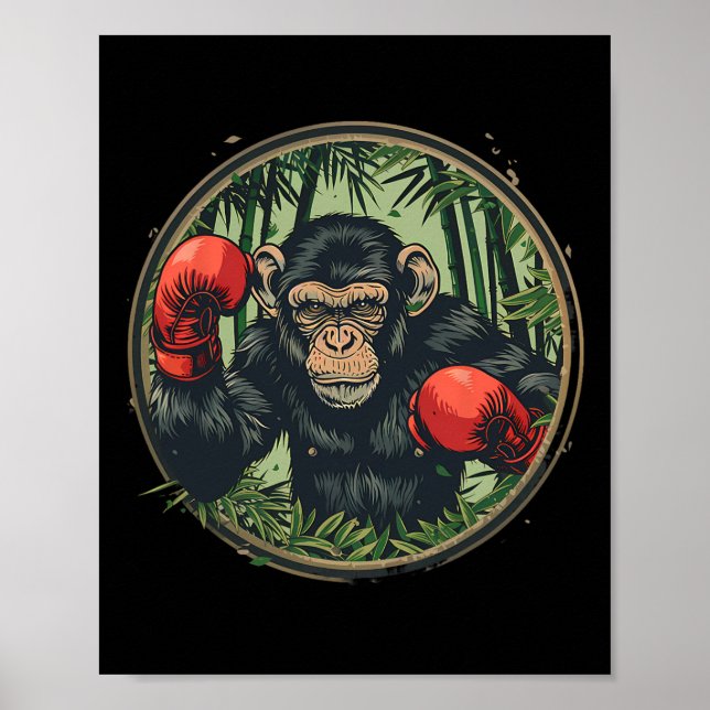 Poster Macaco Boxeador Com Luvas de Boxe Kickboxing Engra (Frente)