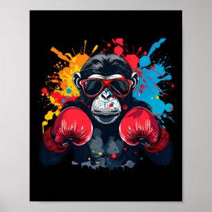 Poster Macaco Boxeador Com Luvas de Boxe Kickboxing Engra