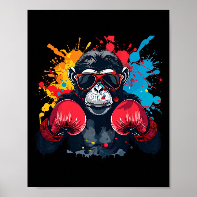Poster Macaco Boxeador Com Luvas de Boxe Kickboxing Engra (Frente)
