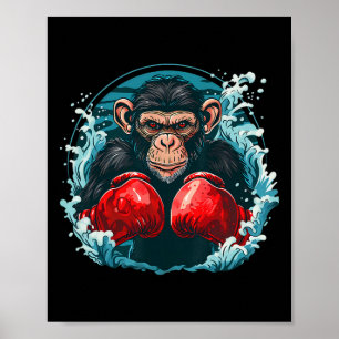 Poster Macaco Boxeador Com Luvas de Boxe Kickboxing Engra