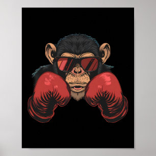 Poster Macaco-Boxer Com Luvas-Boxim Engraçadas