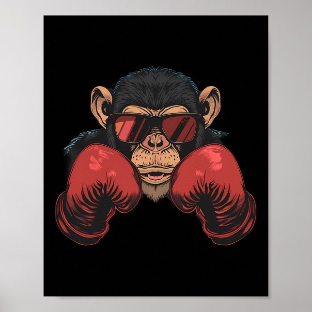 Poster Macaco-Boxer Com Luvas-Boxim Engraçadas (Frente)