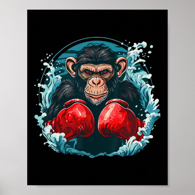 Poster Macaco-Boxer Com Luvas-Boxim Engraçadas (Frente)