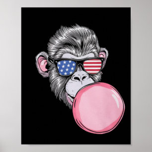 Poster Macaco Com Óculos De Sol Da Bandeira Americana Pre