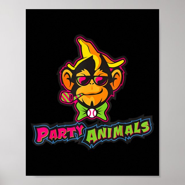Poster macaco de beisebol animais de festa  (Frente)