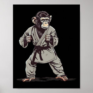 Poster Macaco de Caratê Kickboxing Judô Jiu-jitsu Mma Art